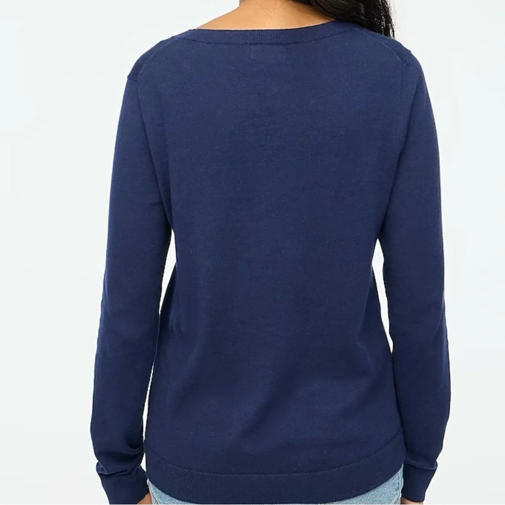 J Crew- Heart Patterned Navy and Pink Sweater, Size Medium - Picture 3 of 13